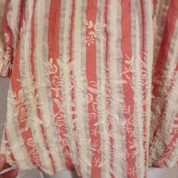 MISA Los Angeles Striped Orange & White Off the Shoulder Floral Embroidered Top - Picture 7 of 10